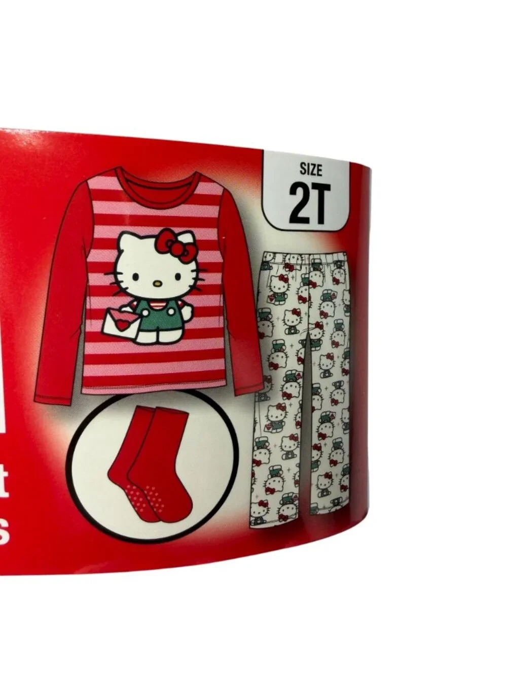 Hello Kitty Sleepwear Set with Cozy Socks Pajama Top and Pants Red and White